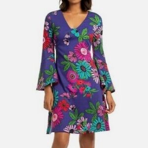 Trina Turk Floral Long Sleeve Dress - Purple, Pink, Green
